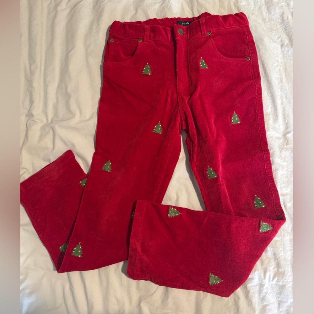 Boys size 12 Christmas red corduroy with Christmas tree embroidery